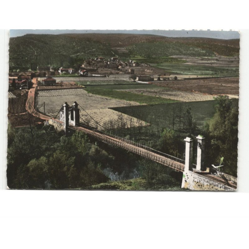 GOUDARGUES-sur-CEZE: le pont suspendu sur la cèze vue aérienne 10x15 - très bon état