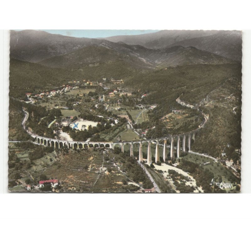 CHAMBORIGAUD: le viaduc, au fond, chamborigaud vue aérienne 10x15 - très bon état