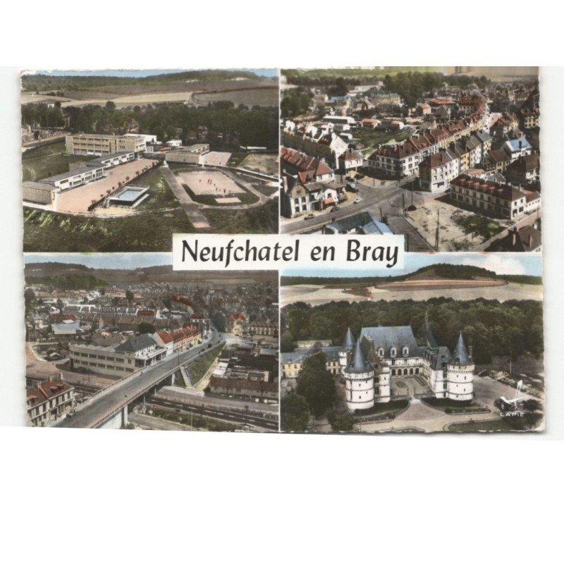 NEUFCHATEL-en-BRAY: groupe scolaire rue pont-route rouen château de mesnières vue aérienne 10x15 - très bon état
