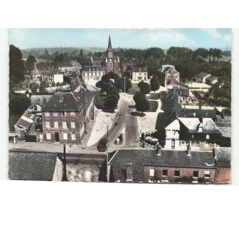 QUINCAMPOIX: l'église et la mairie vue aérienne 10x15 - très bon état