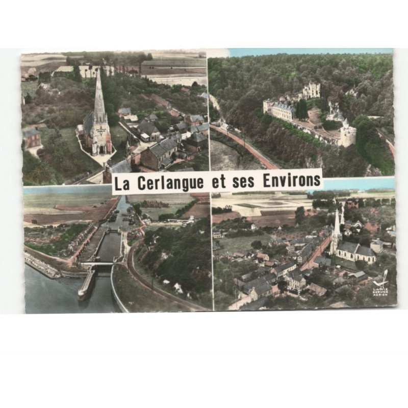 LA CERLANGUE: église bourg château le canal de tancarville vue aérienne 10x15 - très bon état