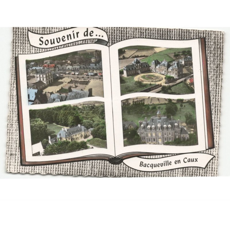 BACQUEVILLE-en-CAUX: place de l'hôtel de ville, l'hôpital le château de varanville vue aérienne 10x15 - très bon état