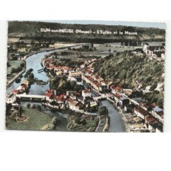 DUN-sur-MEUSE: l'église et la meuse vue aérienne 10x15 - très bon état