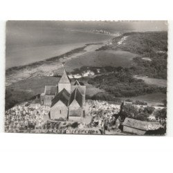 VARENGEVILLE-sur-MER: l'église sur la falaise face à la mer vue aérienne 10x15 - très bon état
