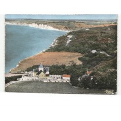VARENGEVILLE-sur-MER: l'église sur la falaise face à la mer vue aérienne 10x15 - état