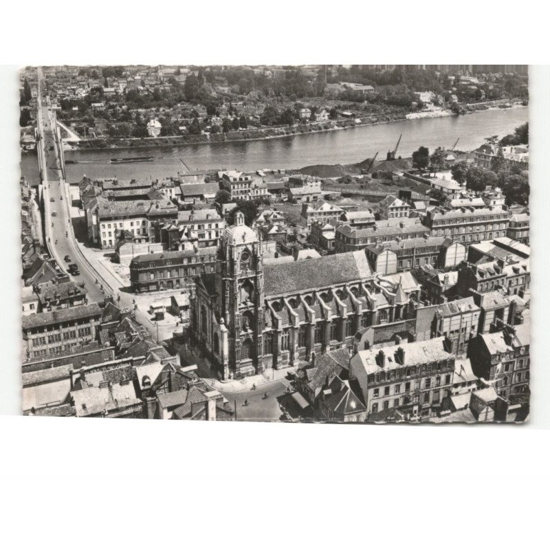ELBEUF: l'église saint-jean, la rue et le pont guynemer vue aérienne 10x15 - très bon état