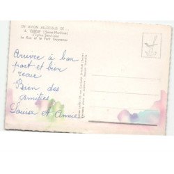 ELBEUF: l'église saint-jean, la rue et le pont guynemer vue aérienne 10x15 - très bon état