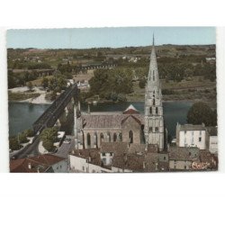 LANGON: l'glise et le pont sur la garonne vue aérienne 10x15 - très bon état