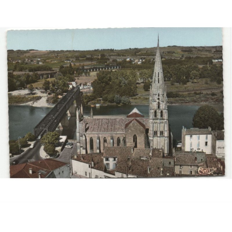 LANGON: l'glise et le pont sur la garonne vue aérienne 10x15 - très bon état