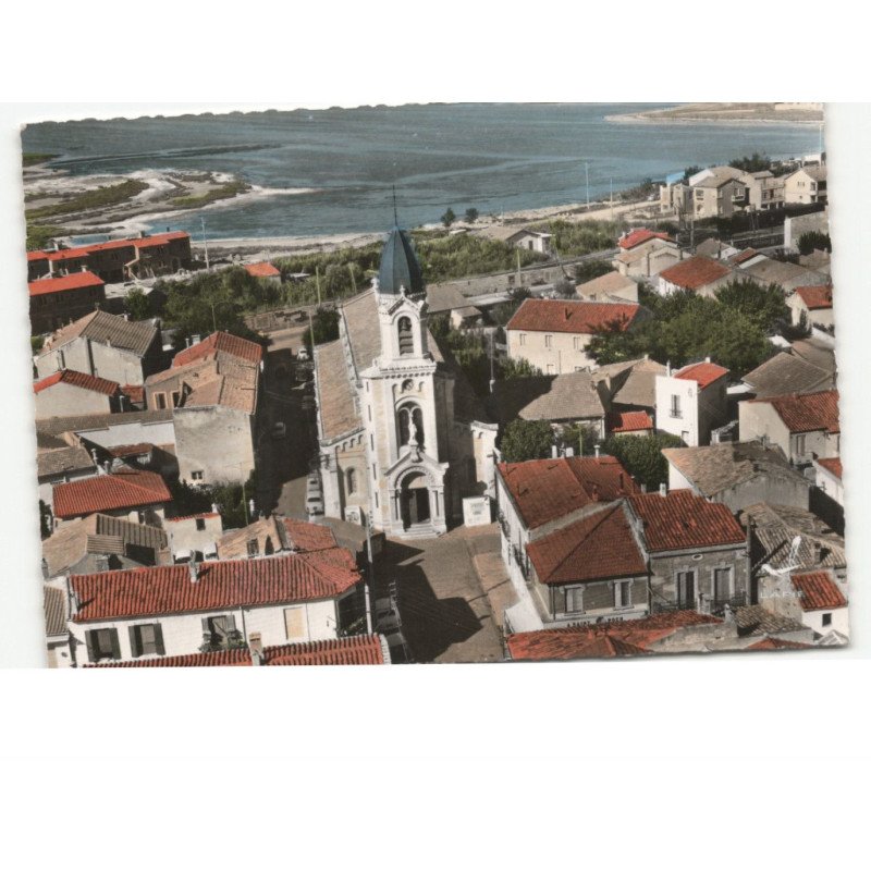 PALAVAS-les-FLOTS: l'église et vue sur l'étnag vue aérienne 10x15 - très bon état