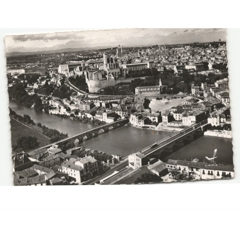 BEZIERS: le pont vieux et le pont neuf vue aérienne 10x15 - très bon état
