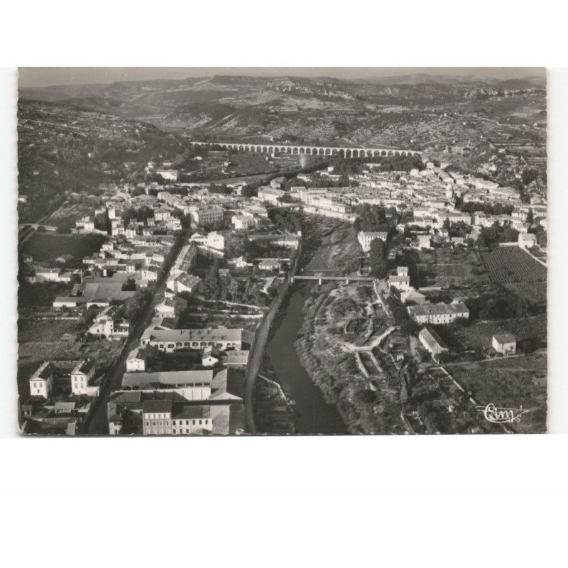 BEDARIEUX: panoramique de la ville l'orb le viaduc, la chaîne des cévennes vue aérienne 10x15 - très bon état