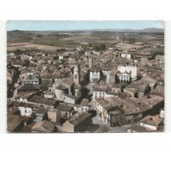 CAZOULS-les-BEZIERS: centre ville, l'église et la mairie vue aérienne 10x15 - état