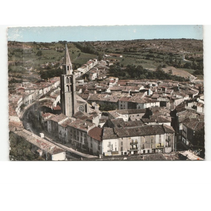 MONTAGNAC: centre ville, l'église et route de mèze vue aérienne 10x15 - très bon état