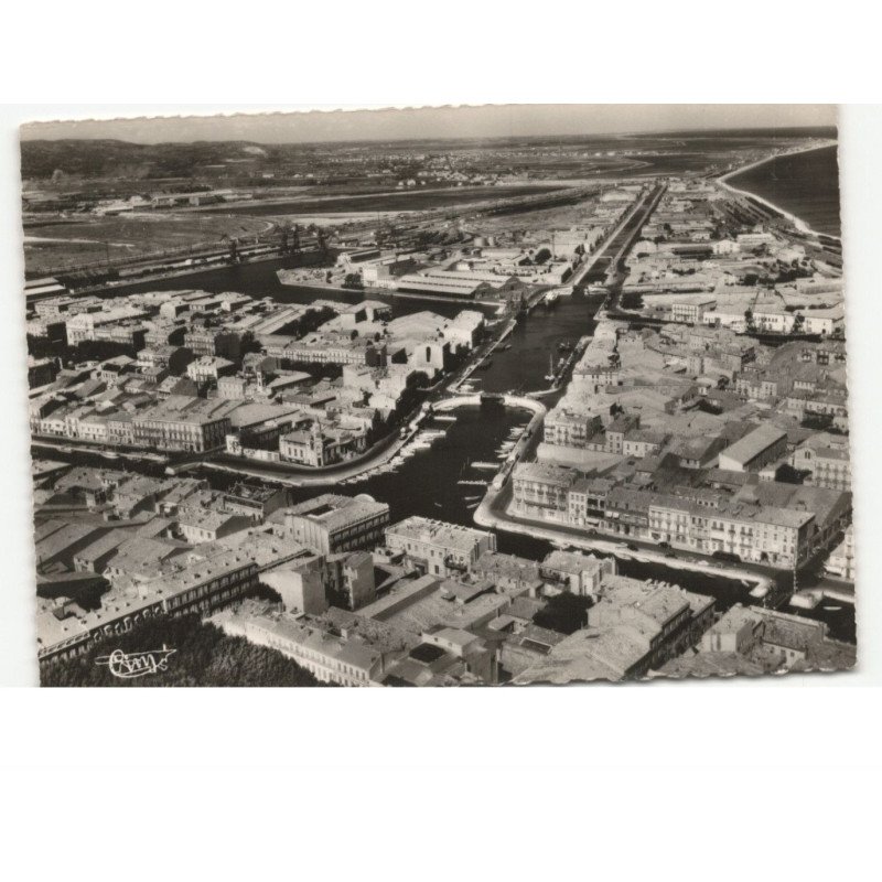 SETE: le port, chambre de commerce et le canal du rhône vue aérienne 10x15 - très bon état