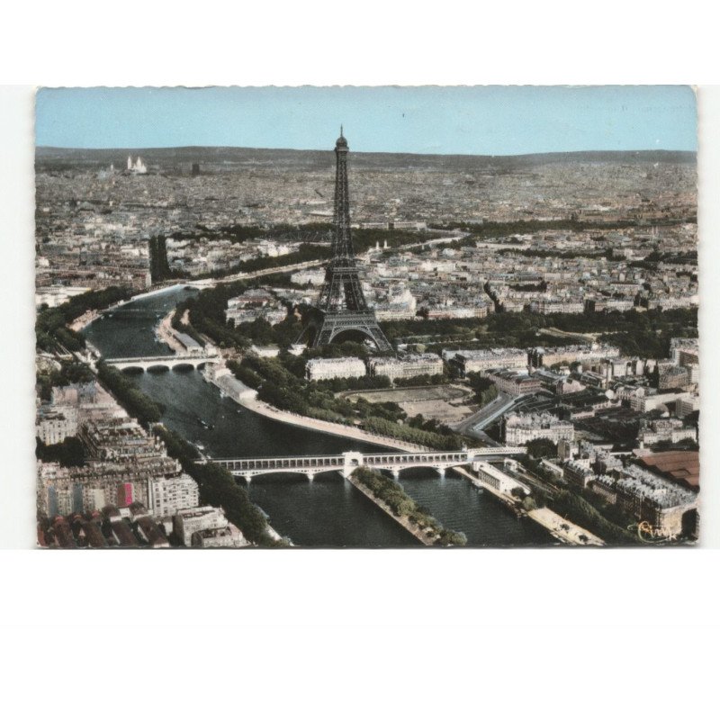PARIS: la seine et la tour eiffel vue aérienne 10x15 - très bon état