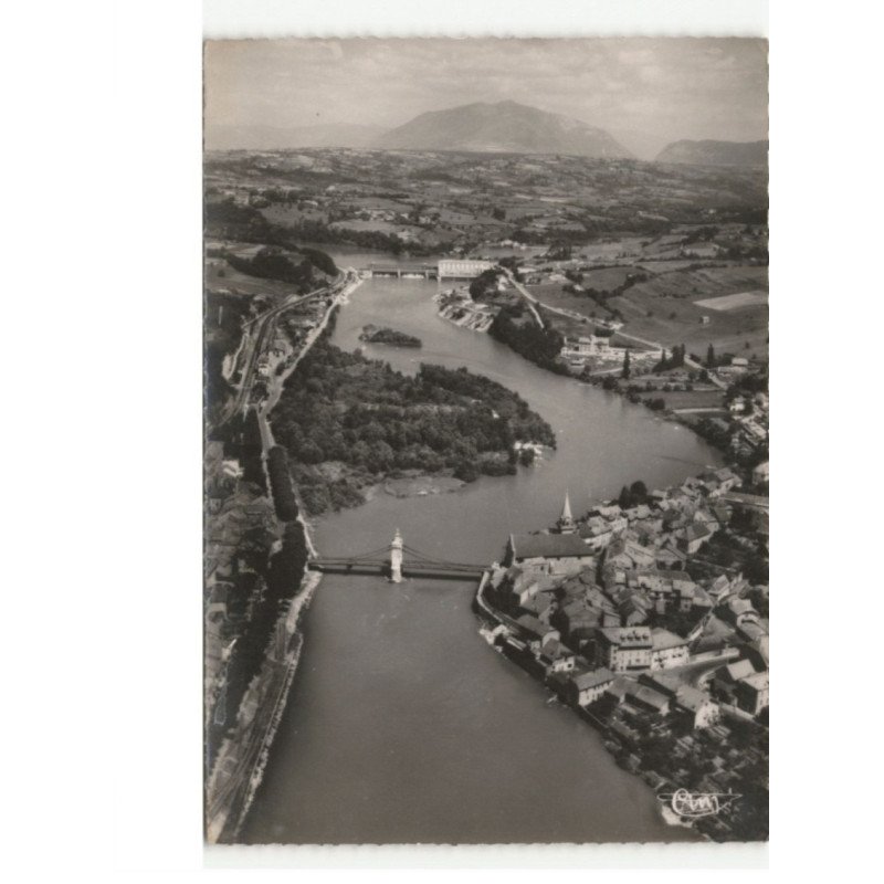 SEYSSEL: les deux, le rhône, le pont et le barrage vue aérienne 10x15 - très bon état