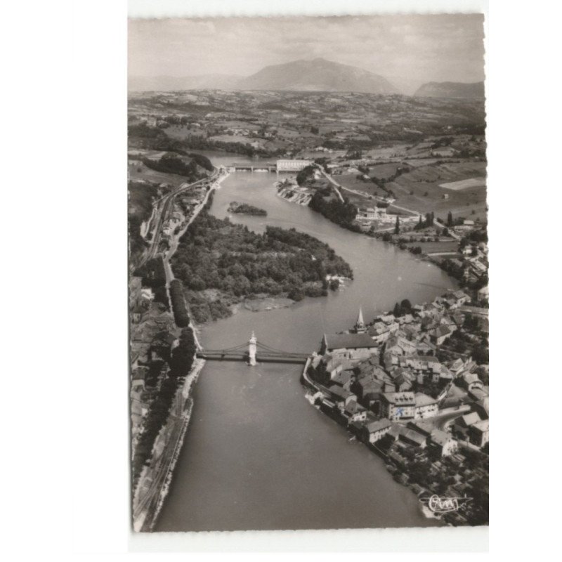 SEYSSEL: les deux, le rhône le pont et le barrage vue aérienne 10x15 - très bon état