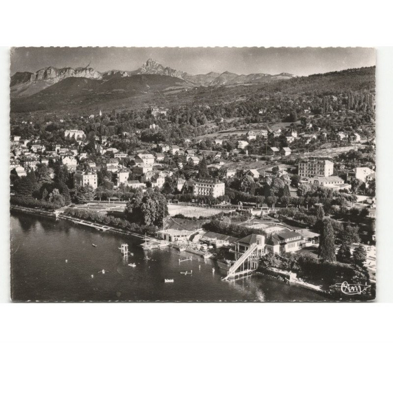 EVIAN-les-BAINS: la plage, la dent d'oche et les memises vue aérienne 10x15 - très bon état