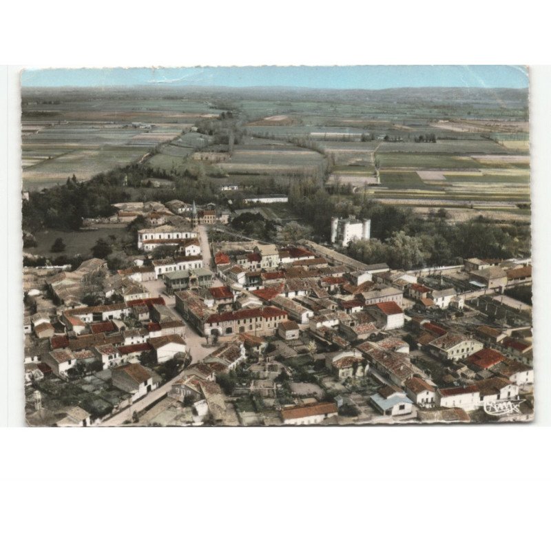 LONGAGES: vue panoramique, à droite, le château vue aérienne 10x15 - très bon état
