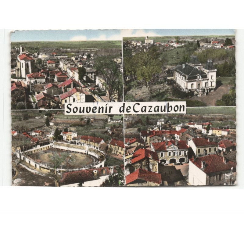CAZAUBON: souvenir, 4 vues vue aérienne 10x15 - très bon état