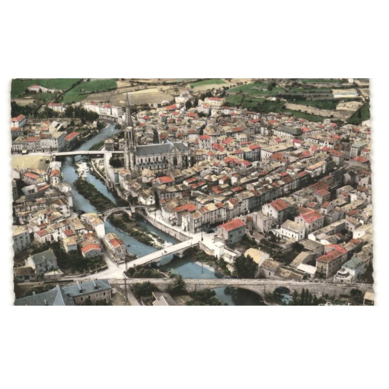 SAINT-AFFRIQUE: l'église et les ponts sur la sorgue vue aérienne 10x15 - très bon état