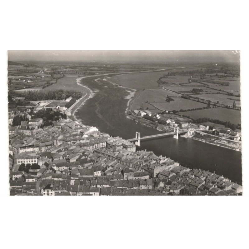 TOURNUS: la saône et le nouveau pont suspendu vue aérienne 10X15 - très bon état