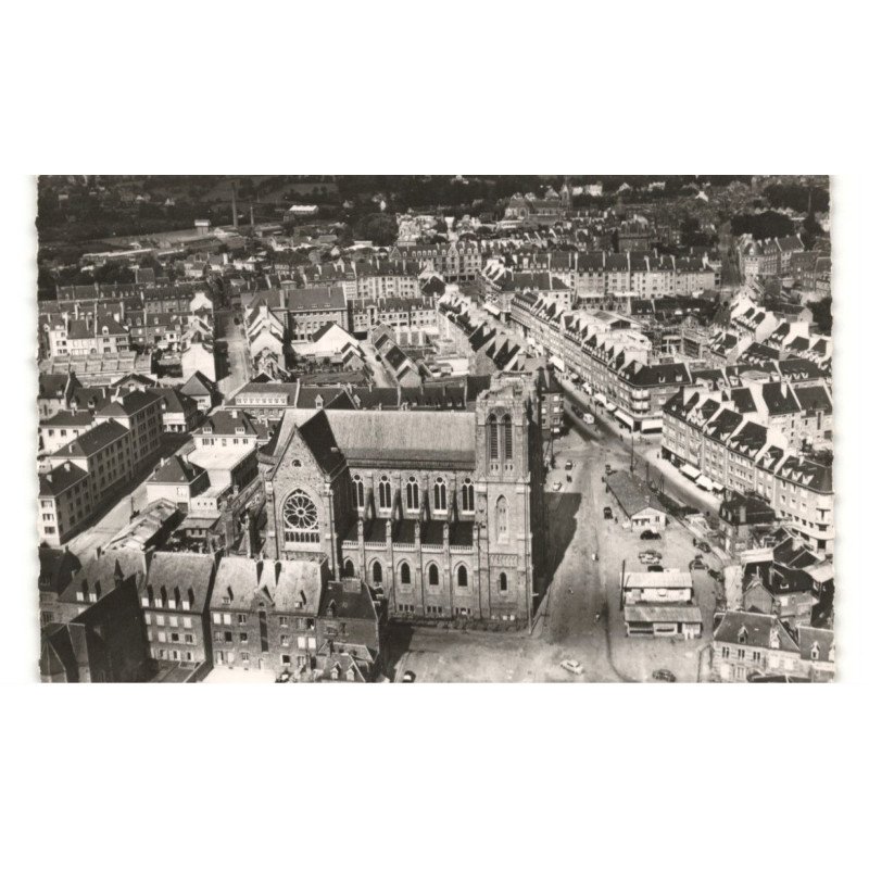 FLERS: église saint-germain et rue du 6 juin vue aérienne 10x15 - très bon état