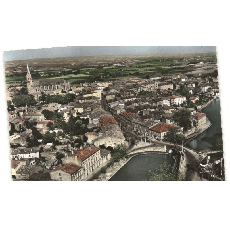 CASTELNAUDARY: vue générale grand et petit bassin collègiale saint-michel vue aérienne 10X15 - très bon état