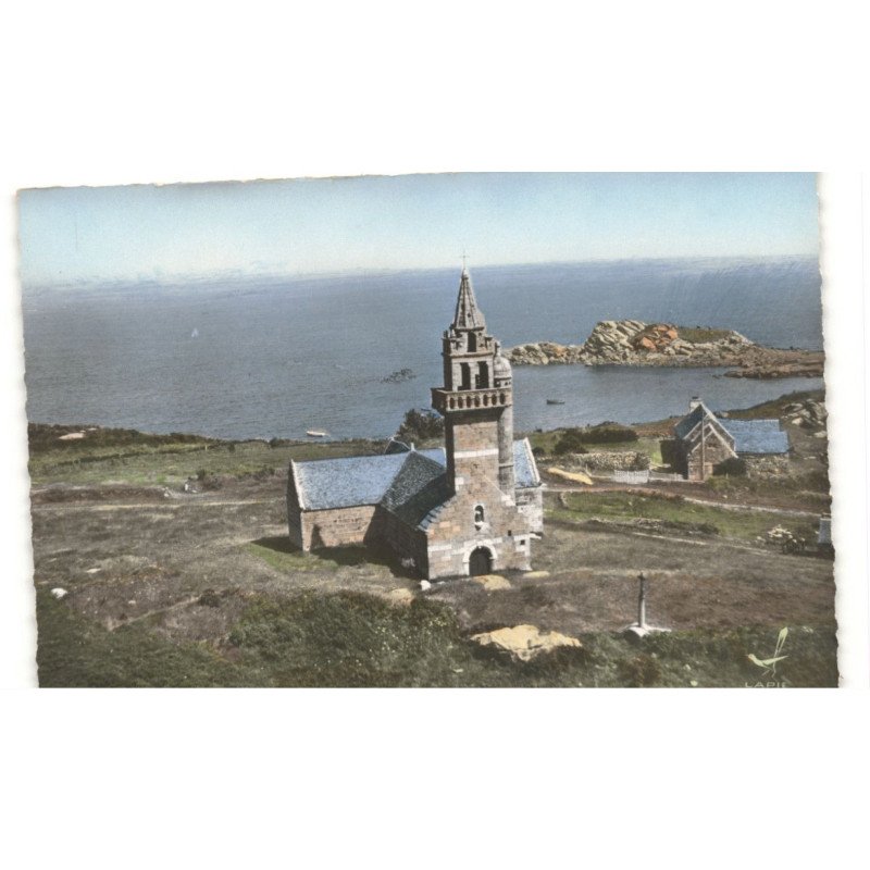 CARANTEC: ile de callot chapelle notre-dame fondation du VIe rebatie en 1808 vue aérienne 10x15 - très bon état