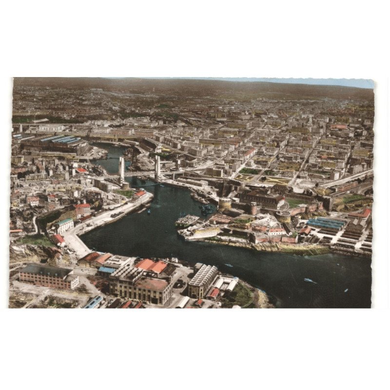 BREST: le penfeld et le pont national vue aérienne 10x15 - très bon état
