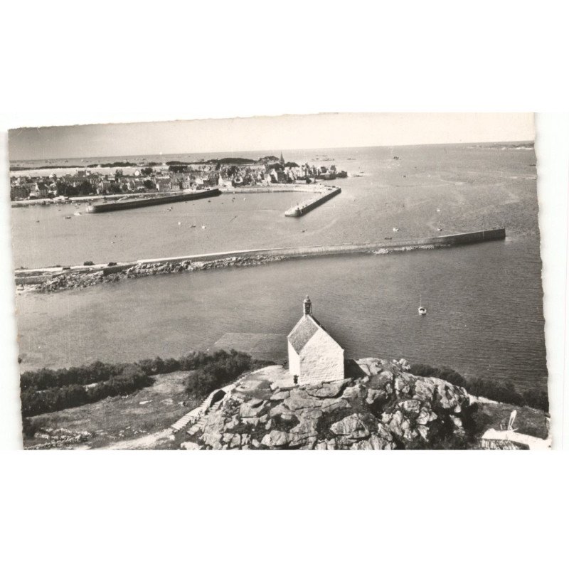 ROSCOFF: chapelle sainte-barbe et vue panoramique du port vue aérienne 10x15 - très bon état