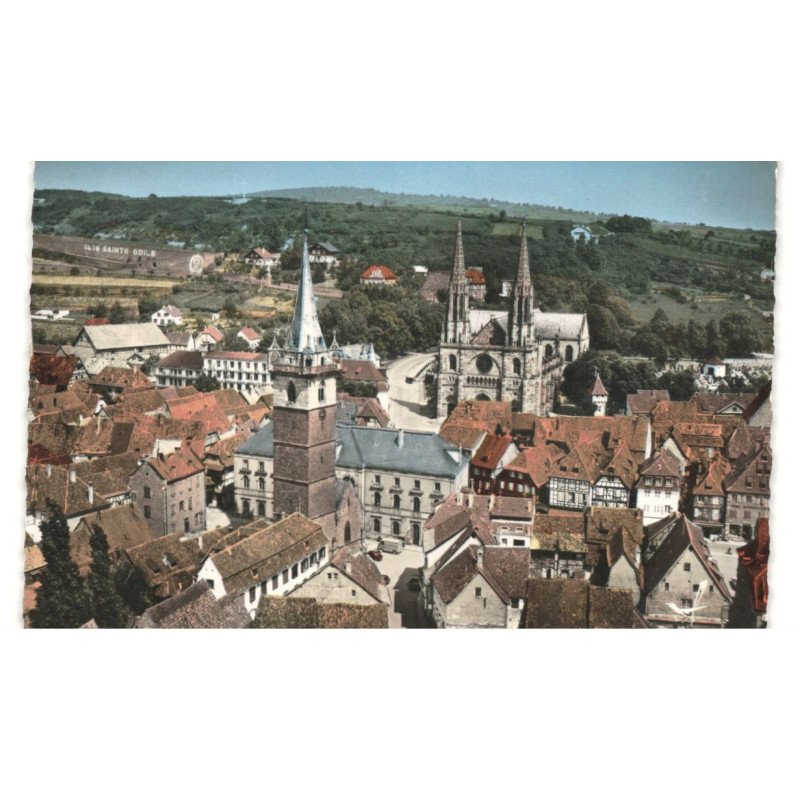 OBERNAI: l'église paraoissiale et vue sur le mont national vue aérienne 10X15 - très bon état