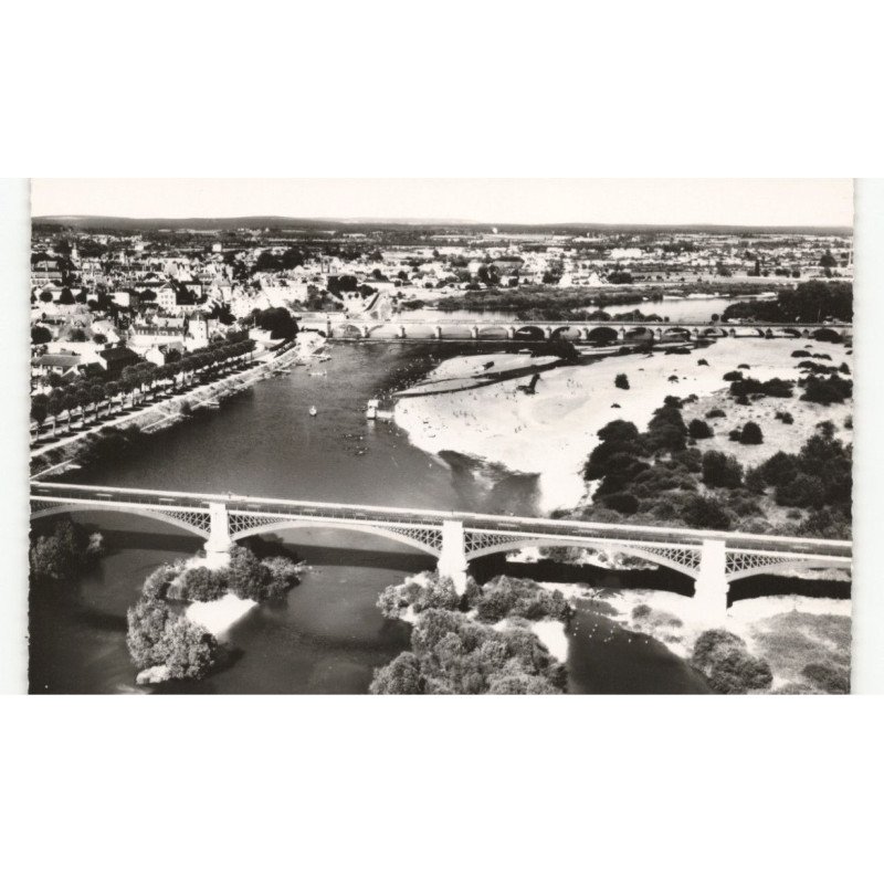NEVERS: la loir à nvers, pont du chemin de fer et pont de loire vue aérienne 10x15 - très bon état