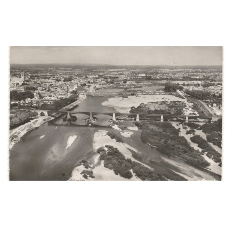 NEVERS: le pont du chemin de fer et le pont de loire vue aérienne 10x15 - très bon état