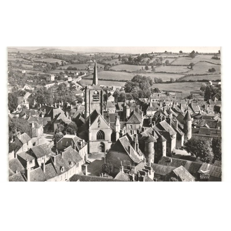 MOULINS-ENGILBERT: l'église saint-jean baptiste, monument historique XIIe siècle vue aérienne 10x15 - très bon état