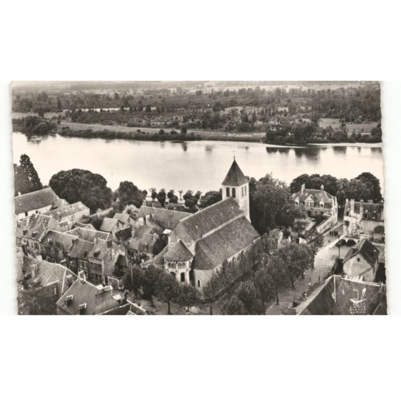 COSNE-sur-LOIRE: église saint-agnan au fond le loire et la petite loire vue aérienne 10x15 - très bon état