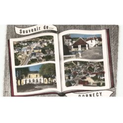 DORNECY: vue générale et le moulin et la rue principale, la place vue aérienne 10x15 - très bon état