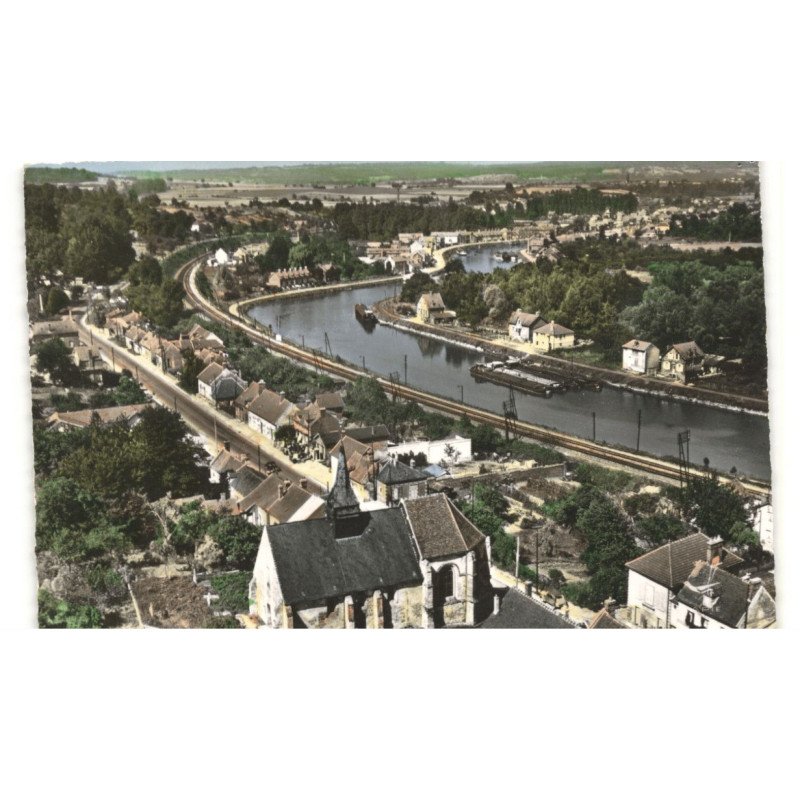 JANVILLE: vue d'ensemble l'église le port, vue aérienne 10x15 - très bon état