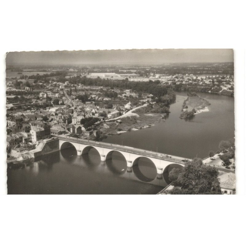 BERGERAC: le pont et la dordogne vue aérienne 10x15 - très bon état