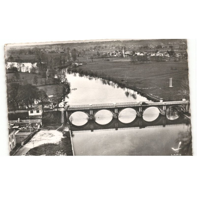 MONTPON: le pont de montpon sur l'isle et vue panoramique de menesterol vue aérienne 10x15 - très bon état