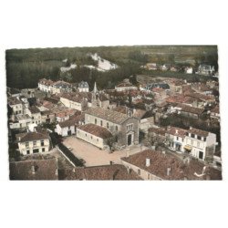MONTPON: vue d'ensemble, l'église et la place le barrage vue aérienne 10x15 - très bon état