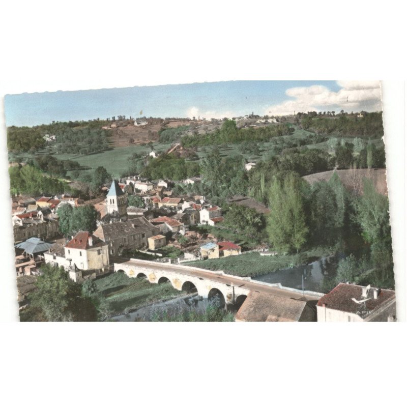 CORGNAC-sur-L'ISLE: le pont sur l'isle et vue panoramique vue aérienne 10x15 - très bon état