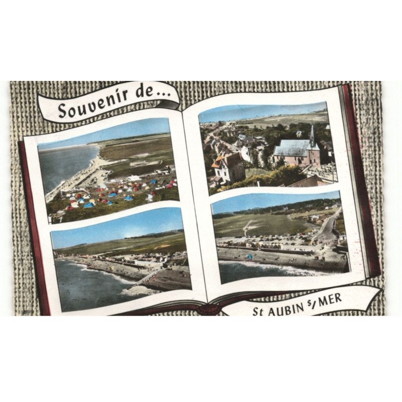 SAINT-AUBIN-sur-MER: souvenir de camping, plage, falaises, église et vue générale vue aérienne 10X15 - très bon état