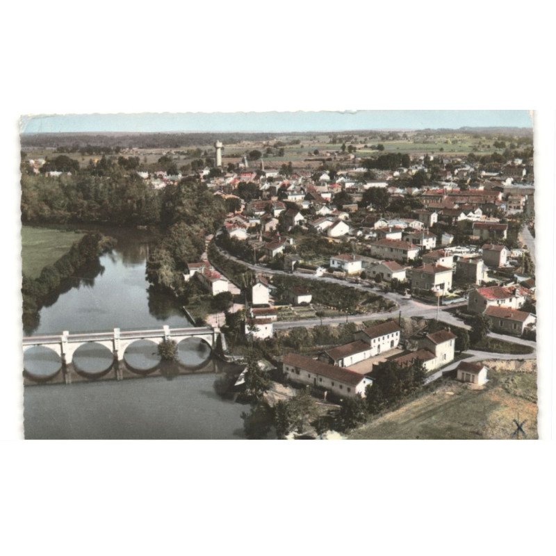MONTPON-MENETEROL: vue panoramique et le pont sur l'isle vue aérienne 10x15 - état
