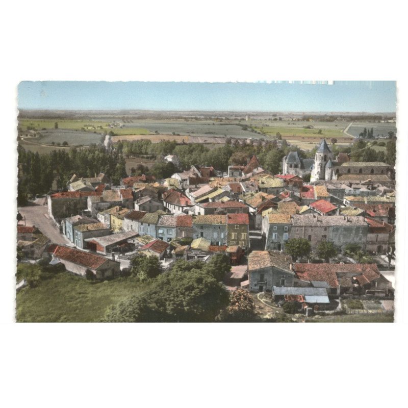 ISSIGEAC: vue générale, l'église XIVe et le château XVIIe vue aérienne 10x15 - très bon état