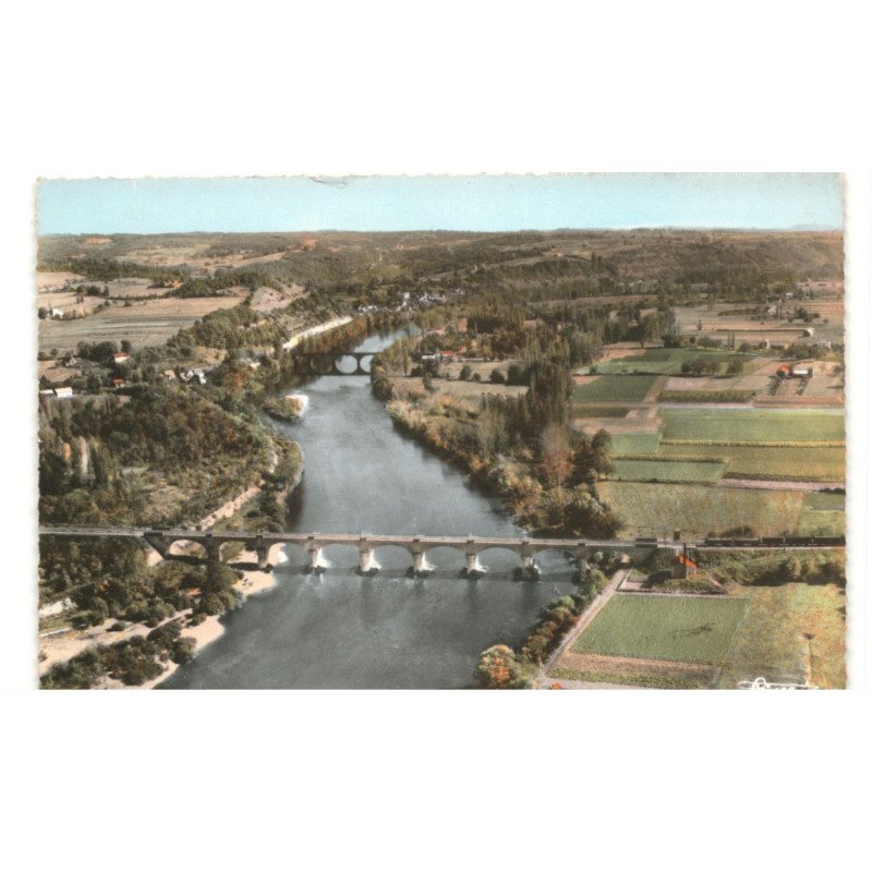 LE BUISSON: ponts sur la dordogne pont de vicq et pont du chemin de fer vue aérienne 10x15 - très bon état