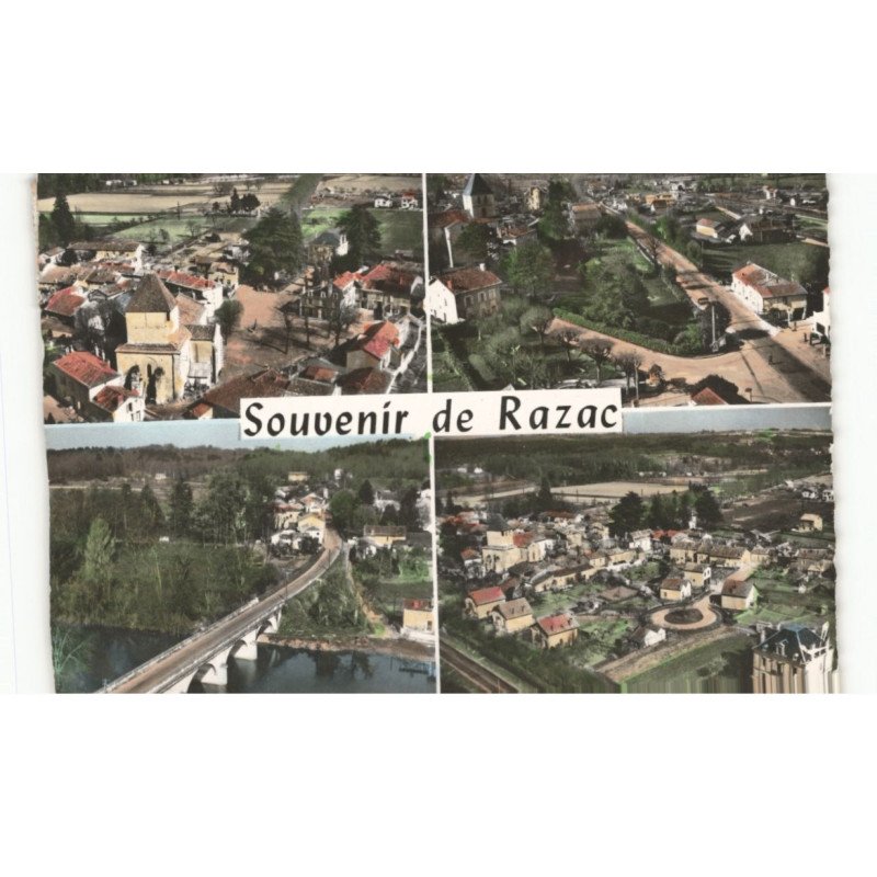 RAZAC-sur-L'ISLE: l'église et la place sainte-marie route de bordeau vue aérienne 10x15 - très bon état
