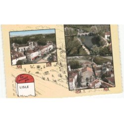 LISLE: quartier de l'église hôtel du commerce, place des tilleuls vue aérienne 10x15 - très bon état