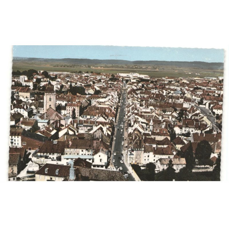 PONTARLIER: vue générale la rue de la république et l'église sainte-étienne vue aérienne 10x15 - très bon état